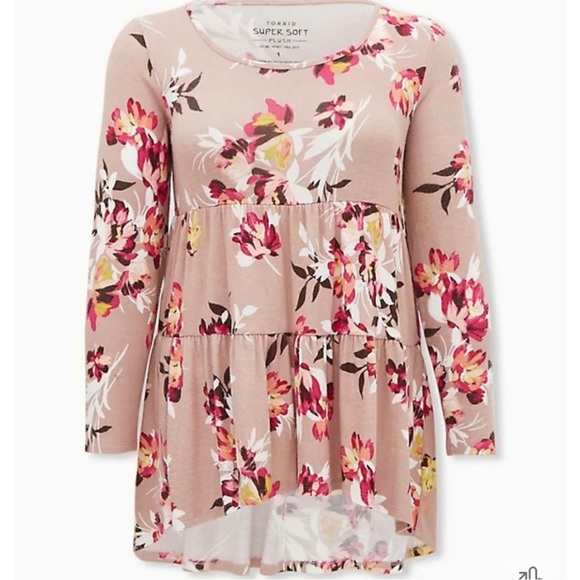 torrid Tops - Torrid Floral Super Soft Plush Tiered Babydoll Tunic Top